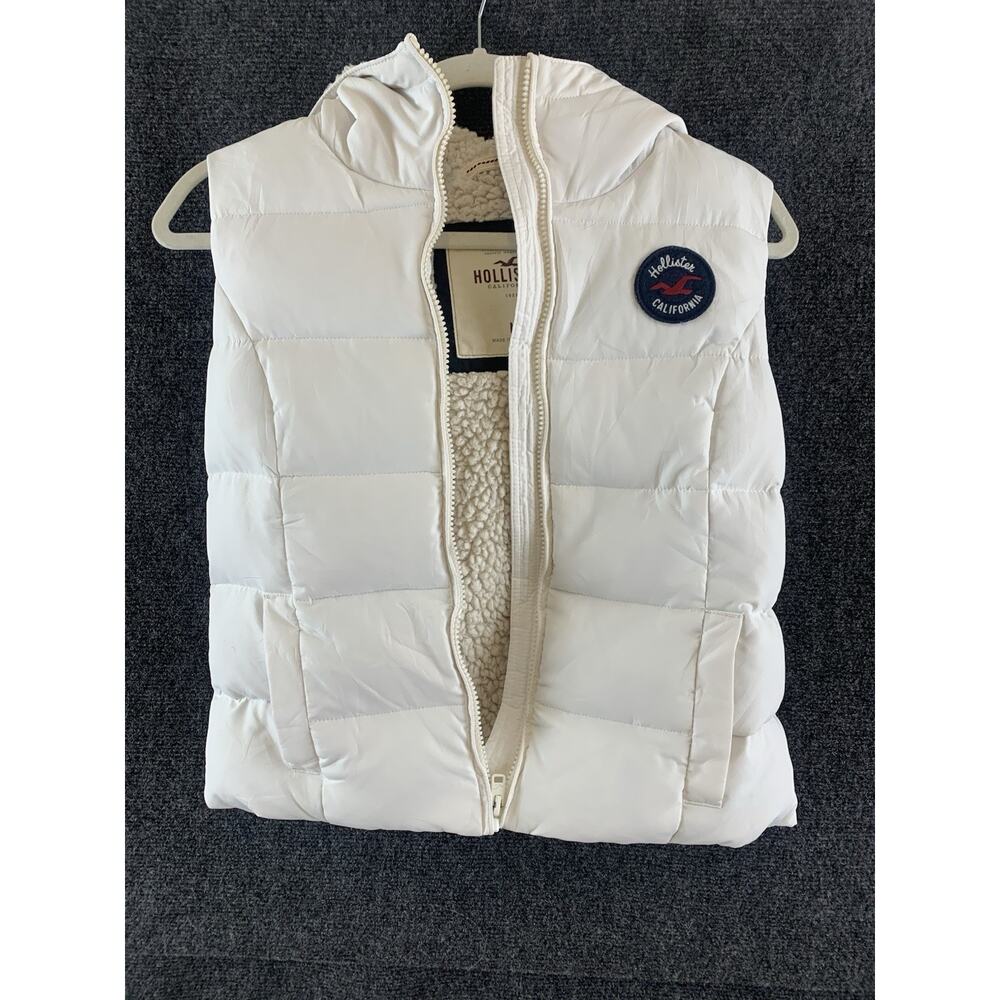 Hollister by A&F Women’s Puffer Vest Sherpa Fur Lined Pearl Size M
